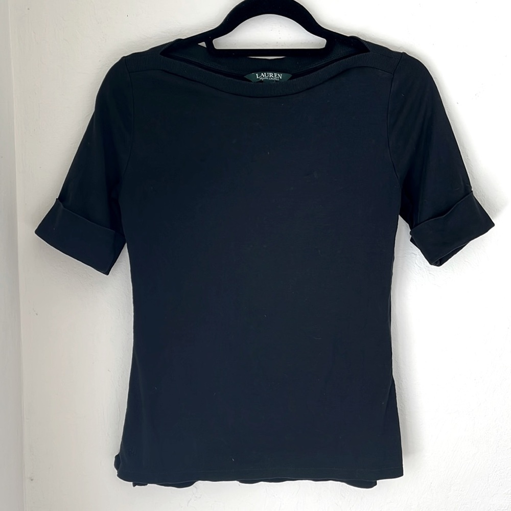 Lauren Ralph Lauren Boat Neck Cuffed Half Sleeve Shirt